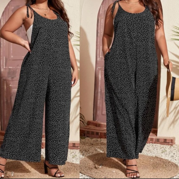 Plus size polka dot knot cami jumpsuit - Picture 1 of 9
